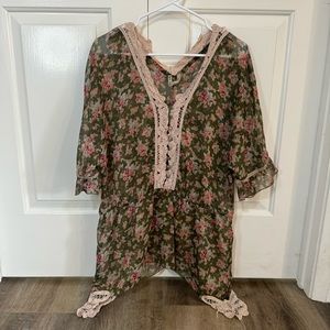 Free People Floral Patterned Blouse Shirt Size M